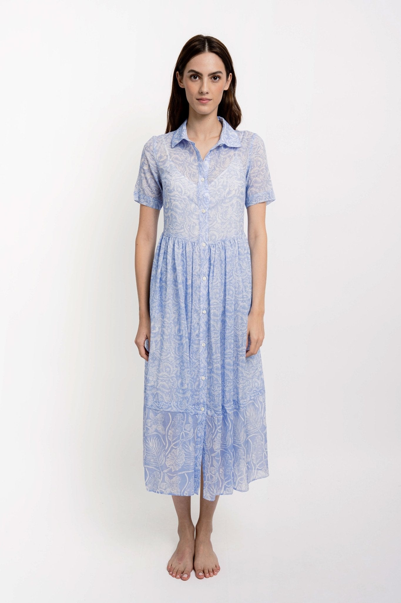 SALLY Shirt Dress Silky Cotton VM Print - Dresses - Jacques Zolty Saint Barths