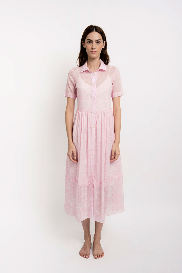 SALLY Shirt Dress Silky Cotton VM Print - Dresses - Jacques Zolty Saint Barths