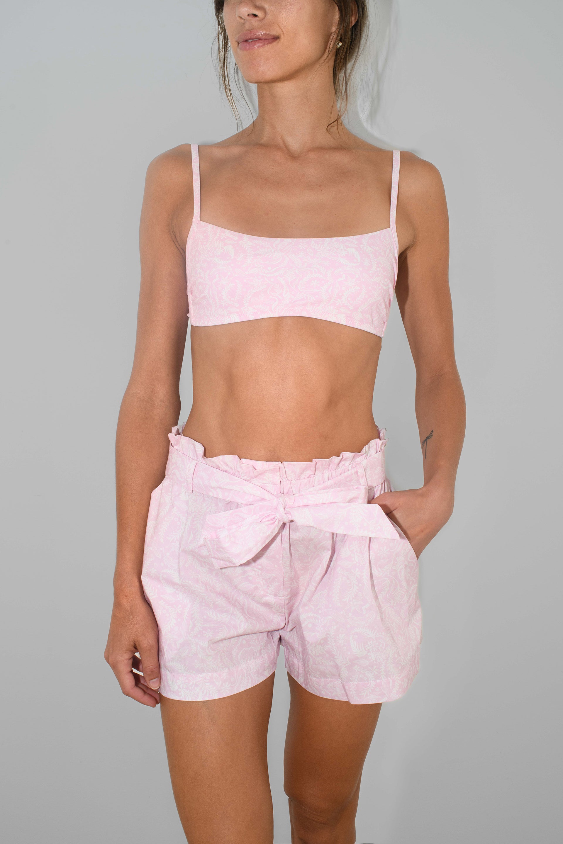 Noemi Belted Shorts Cotton Light Blue VM Print