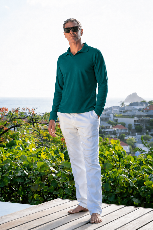 Paul Cotton Polo Long Sleeve in Forest Green